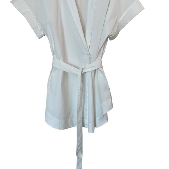 Lafayette148 White Top/Blouse/Tunic Short Sleeve Surplice Neck Wrap Front Large - Picture 9 of 16
